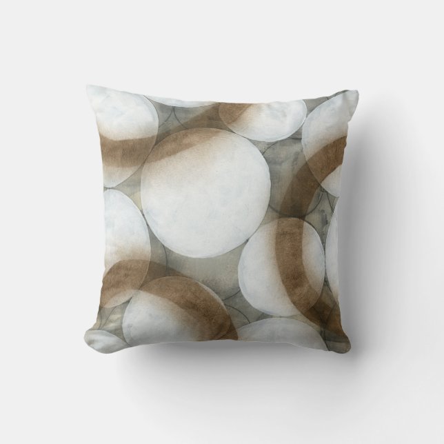 White Orbs & Brown Circles Throw Pillow (Front)