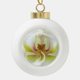 White Orchid Ceramic Ball Christmas Ornament