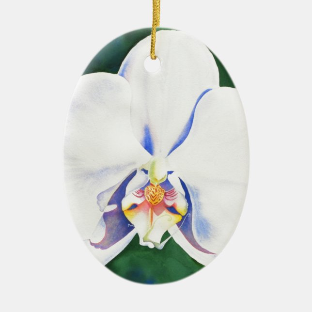 White Orchid Ceramic Ornament (Front)