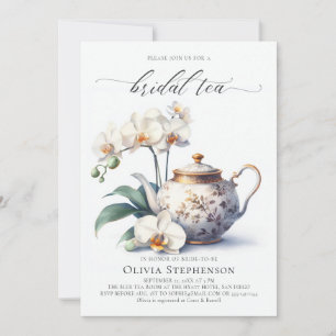  White Orchid Elegant Set Script Bridal Tea Shower Invitation