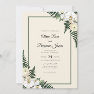 White Orchid Fern Wedding Invitation