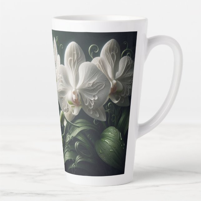 White Orchid Floral  Latte Mug (Right)