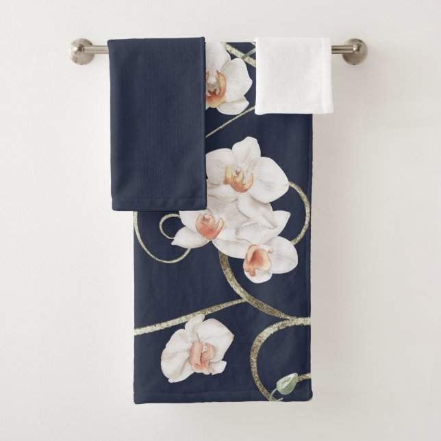 White Orchid Floral Pattern Bath Towel Set (Insitu)