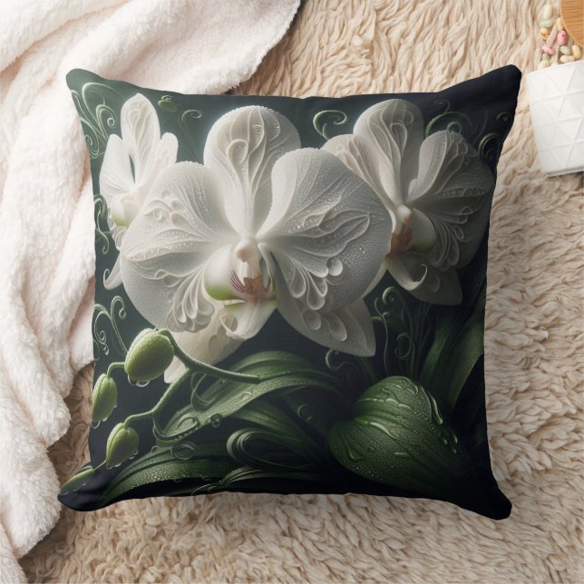 White Orchid Floral  Throw Pillow (Blanket)