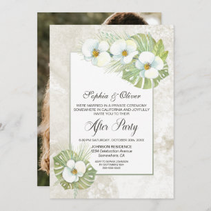 White Orchid Floral Wedding After Party Photo Invitation