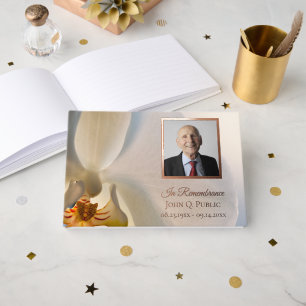 White Orchid Flower Celebration of Life Memorial Guest Book