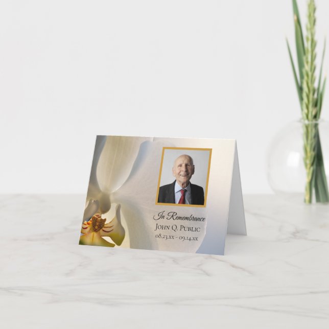 White Orchid Flower Funeral Memorial Sympathy Thank You Card (Front)
