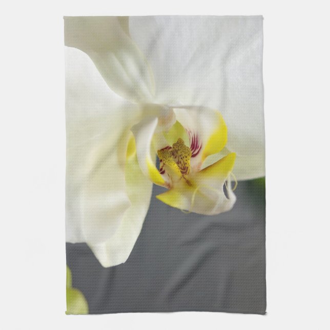 White Orchid Flower Kitchen Towel (Vertical)