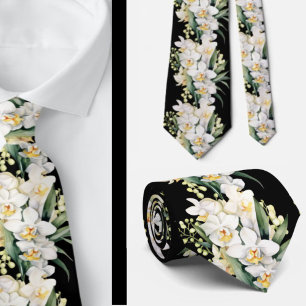 White Orchid Flowers Neck Tie
