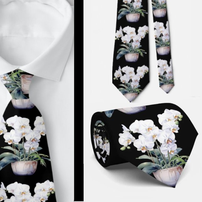 White Orchid Flowers Neck Tie (Creator Uploaded)