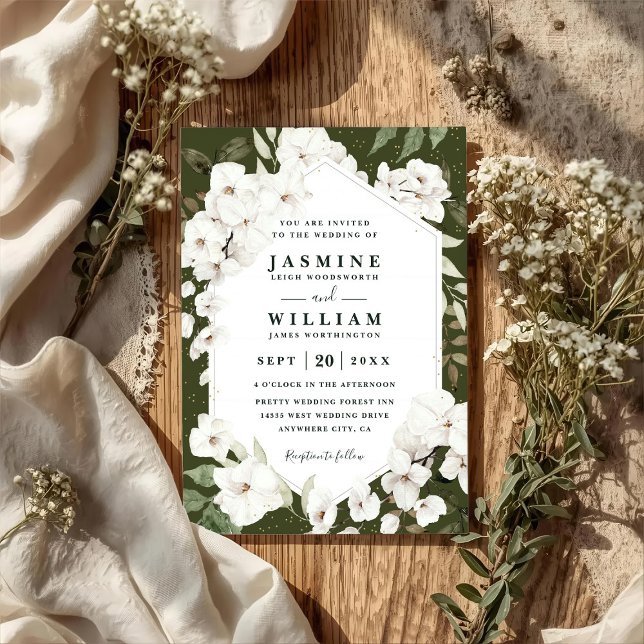 White Orchid Flowers Rustic Chic QR Code Wedding  Invitation (Creator Uploaded)
