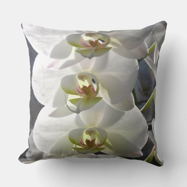 White Orchid Flowers Throw Pillow (Front)