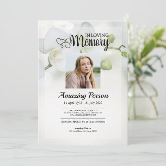 White orchid Funeral order of service Invitation