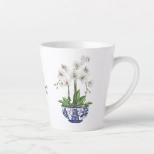 White Orchid in Chinoiserie Bowl Ceramic Latte Mug