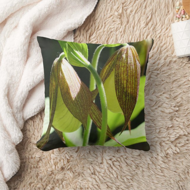 White Orchid Lady Slipper Flower Pair   Throw Pillow (Blanket)