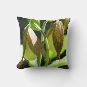 White Orchid Lady Slipper Flower Pair   Throw Pillow