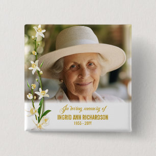 White Orchid Lily Funeral 2 Inch Square Button