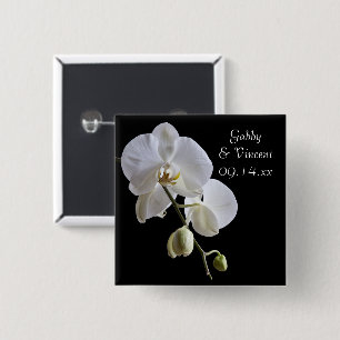 White Orchid on Black Wedding 2 Inch Square Button