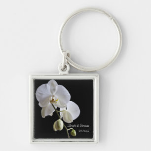 White Orchid on Black Wedding Keychain