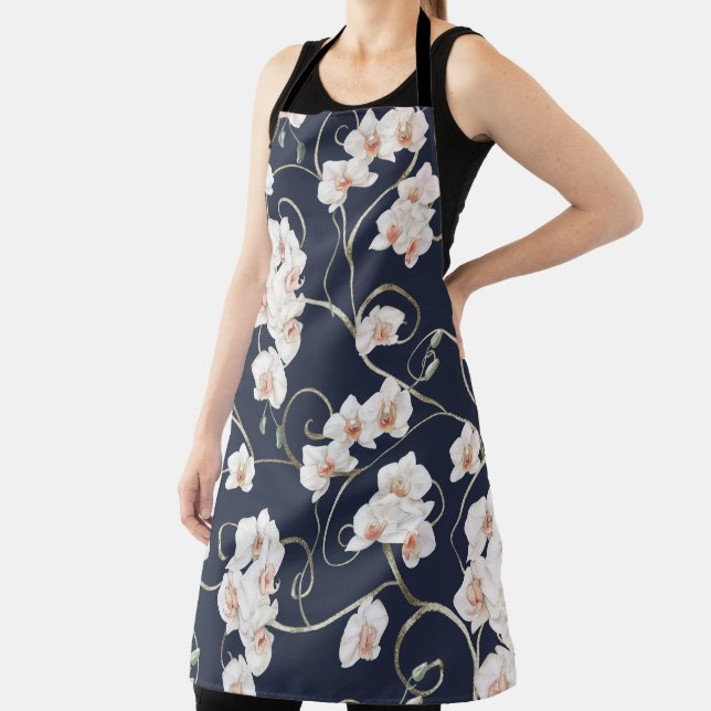 White Orchid Pattern Apron (Insitu)