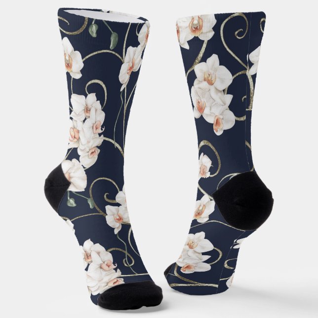 White Orchid Pattern Socks (Angled)