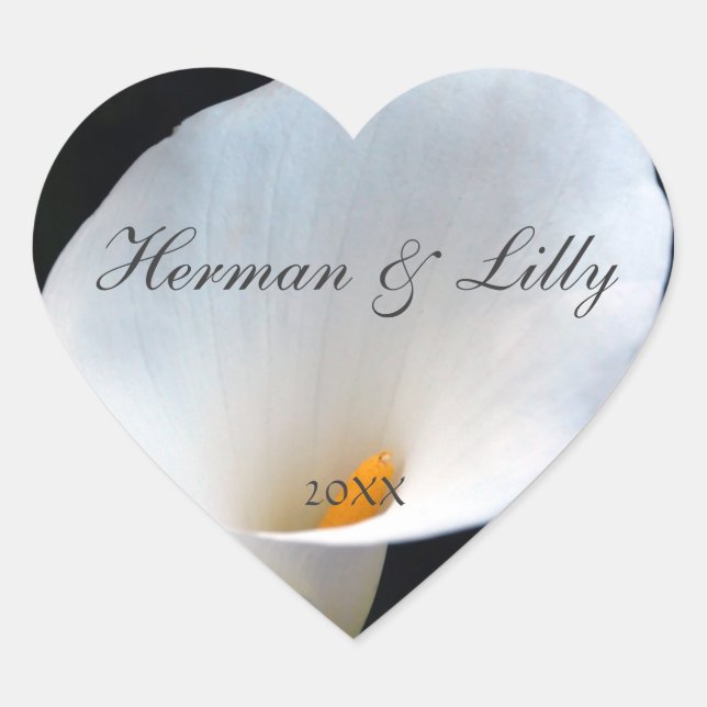White Orchid Personalized Heart Wedding Sticker (Front)