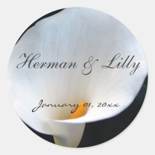 White Orchid Personalized Wedding Classic Round Sticker