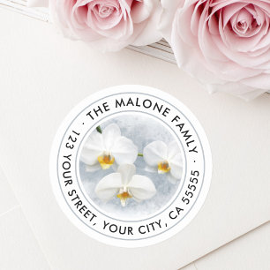 White orchid phalaenopsis painting return address classic round sticker