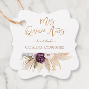 White Orchid Purple Rose Pampas Grass Quinceañera  Favour Tags