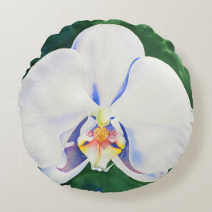 White Orchid Round Pillow