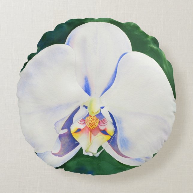 White Orchid Round Pillow (Front)