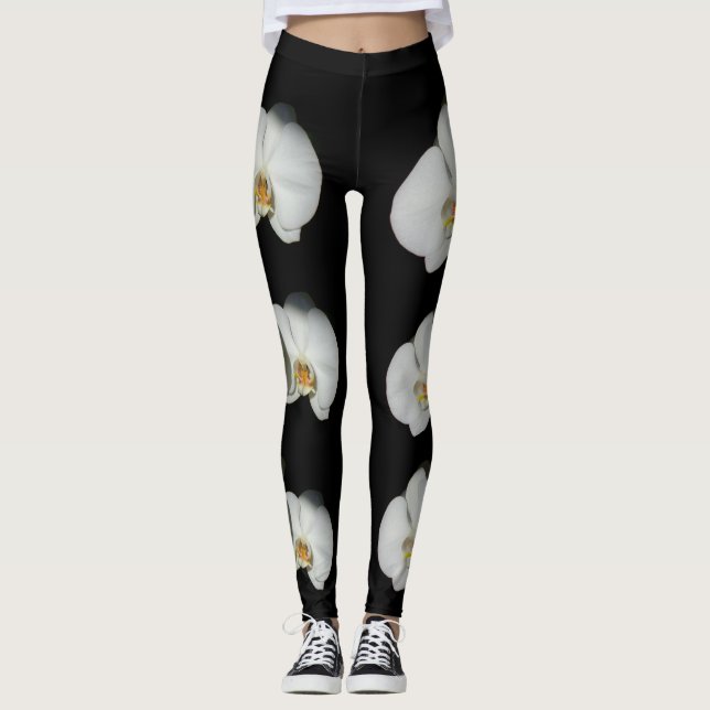 White orchid, tropical white flowers  leggings (Front)