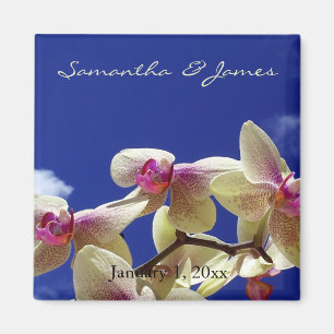 White Orchids and Blue Sky Personal Wedding Magnet