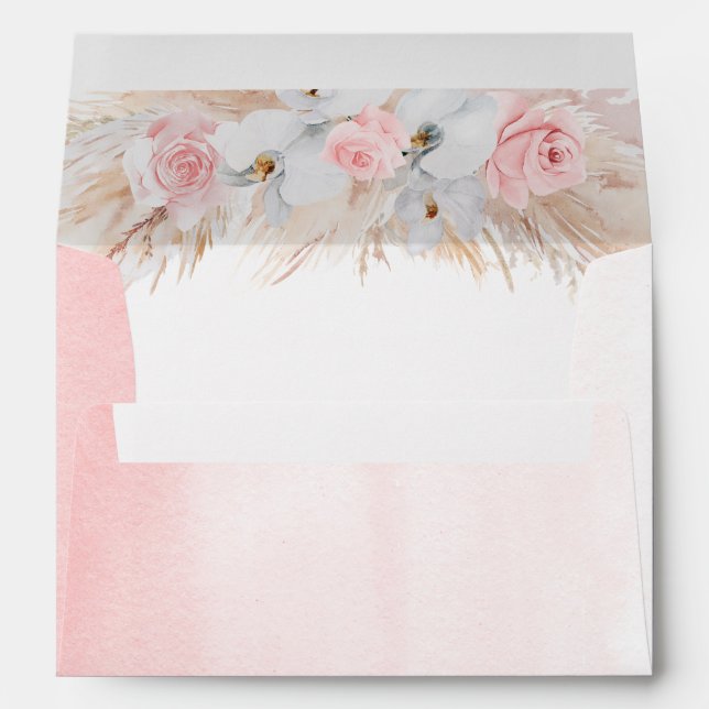 White Orchids and Pampas Grass Pink Roses Elegant Envelope (Back (Bottom))