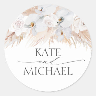 White Orchids and Pampas Grass Wedding Classic Round Sticker