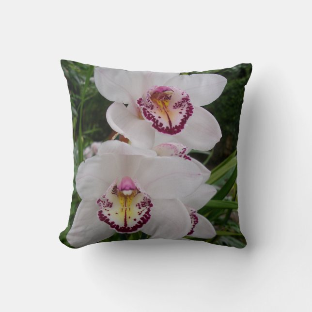 White Orchids Beautiful Tropical Flowers Throw Pillow (Front)
