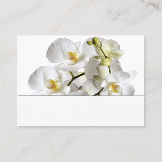 White Orchids Blank Wedding Place Cards (Front)