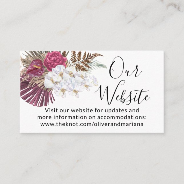 White Orchids Burgundy Floral Wedding Enclosure Card (Front)