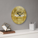 White Orchids Gold Wedding Anniversary Keepsake Large Clock<br><div class="desc">An elegant, personalized wedding anniversary keepsake clock featuring two branches of white orchids, hand drawn in graphite pencil; modern typography and a dash of modern script over a gold foil background (not real foil). A nice custom wedding or anniversary gift for a young - and young at heart - couple...</div>