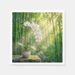 White Orchids in Bamboo Forest Napkin