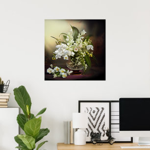 White Orchids Lily o The Valley  Beautiful Bouquet Poster