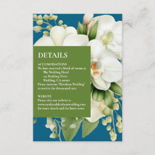 White Orchids Ocean Blue Details Enclosure Card