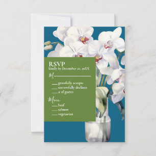 White Orchids Ocean Blue Wedding Invitations