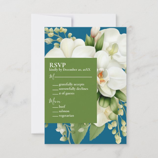 White Orchids Ocean Blue Wedding Invitations (Front)