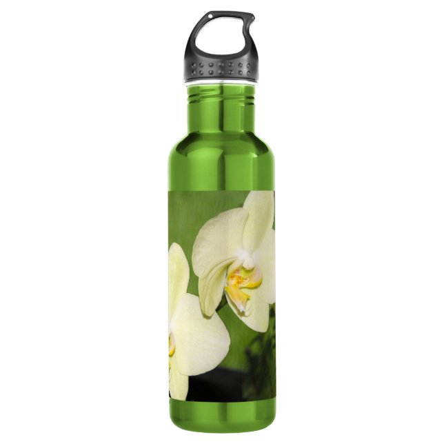 White Orchids on a green background 710 Ml Water Bottle (Front)