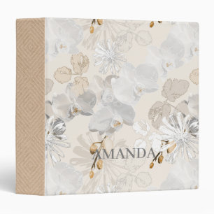 White orchids on a light cream binder