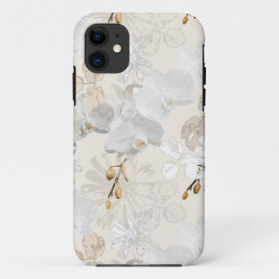 White orchids on a light cream iPhone 11 case