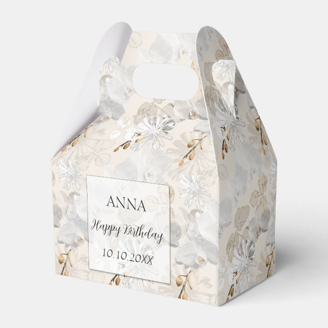 White orchids on a light cream  favor box (Front Side)