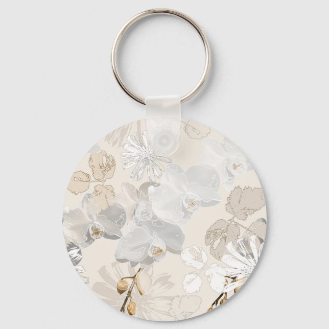 White orchids on a light cream   keychain (Front)