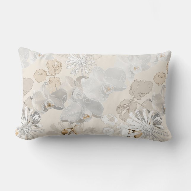 White orchids on a light cream   lumbar pillow (Front)